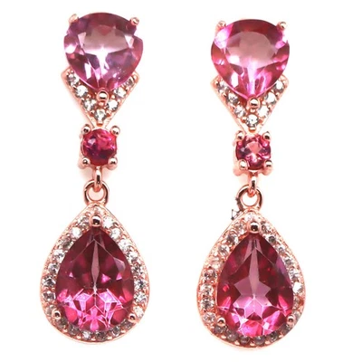 925 Silver Pink Mystic Topaz, Tourmaline & Zircon Birthstone Jewelry Earrings - Image 1 of 4