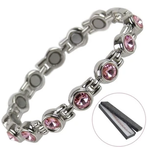 Ladies Magnetic Bracelet Faux Pale Pink Crystals Magnets Health Therapy Free ... - Picture 1 of 3