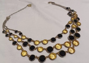 Vintage Anne Klein Halskette 3 Strang Gold & Schwarz Strass - Bild 1 von 3