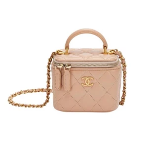 Chanel Beige Quilted Grained Calfskin Mini Top Handle Vanity with Chain  Brushed - Picture 1 of 18