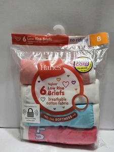 Hanes Girls Breathable Cotton Low Rise Briefs 6-Pack Colorful Size 8 Easy Care - Picture 1 of 2
