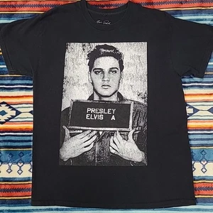 Elvis Presley Official Army Mug Shot Photo T-Shirt Black Large GUC - Picture 1 of 10