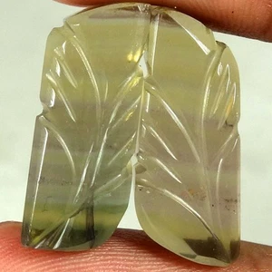 38.75Cts 100% Natural Carved Fluorite Pair Fancy Cab Loose Gemstones 10x 23x07mm - Picture 1 of 3