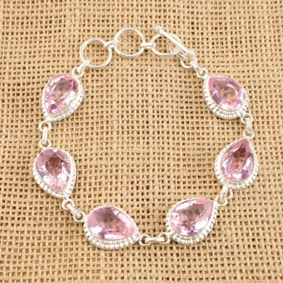 Natural Morganite 925 Silver Handcrafted Chain Handmade Cyber Monday Bracelet - Image 1 of 4