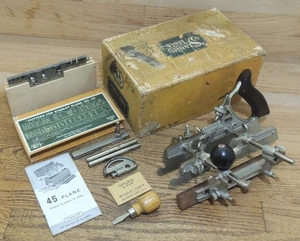 UNUSED TYPE 16 (1936-1948) STANLEY No. 45 COMBINATION PLANE w/CUTTERS in BOX - Picture 1 of 10