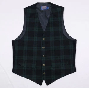 VTG 60s Pendleton Tartan Plaid Virgin Wool Vest Men's 40 Excellent! Black Watch - Picture 1 of 7