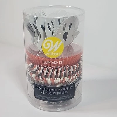 Kit de cupcake Wilton Halloween fantasmas 100 assadeiras e 25 palhetas novo na embalagem - Imagem 1 de 4