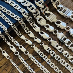 Real Solid 925 Sterling Silver Mens Mariner Chain Link Bracelet or Necklace - Picture 1 of 15