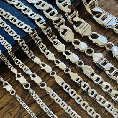Real Solid 925 Sterling Silver Mens Mariner Chain Link Bracelet or Necklace  - Image 1 of 4