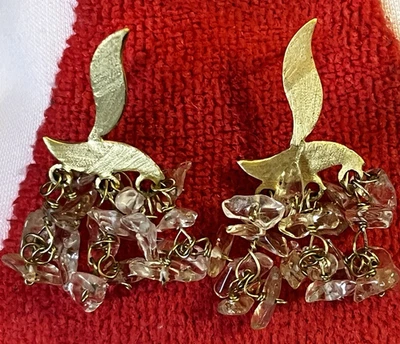 优雅的金鸽子吊坠耳环透明水晶象征和平宗教基督 — 第 1/4 张图片