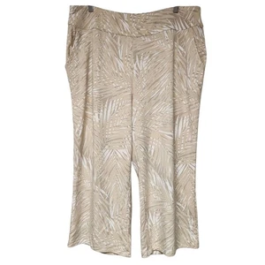 Denim & Co 1X Hose weich cropped weites Bein Palmen Blätter Print hellbraun creme - Bild 1 von 4