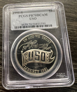 PCGS PR70DCAM 1991-S USO Commemorative Silver Dollar