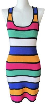 Vestido ceñido al cuerpo a rayas con cuello redondo sin mangas espalda deportiva con sello húmedo XS Foto 1 de 4