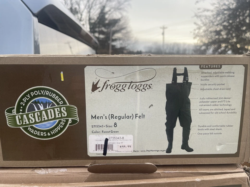 Frogg Toggs 2715343 Cascades 2-ply PVC Nylon Felt Sole Hip Waders Men's Size 8 - Image 1 of 1