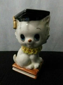 Great Vintage LEFTON Graduation Cat Bank #H974 - No Stopper - Picture 1 of 5