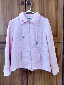 Christopher & Banks Womens Jacket Pink Waffle Knit Zip Petite Med Cotton Blend