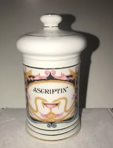 French Porcelain Apothecary Pharmacy Jar 'Ascriptin' (for Pain) 5 1/2” Tall - Picture 1 of 10