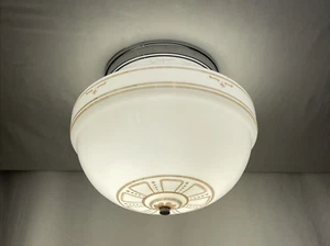 Antique Vtg Arts & Crafts Deco Milk Glass Schoolhouse Semi Flush Ceiling Light - Picture 1 of 23