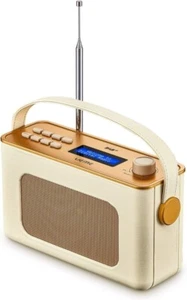 Retro-Digitalradio mit Bluetooth, DAB+ DAB-FM-Radio, Wecker und Lederbesatz - Imagen 1 de 9