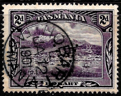 1900 AUSTRALIA TASMANIA   SC#88 used CD:HOBART JA/12/1901 VF  PERFIN "A" RARE - Image 1 of 2