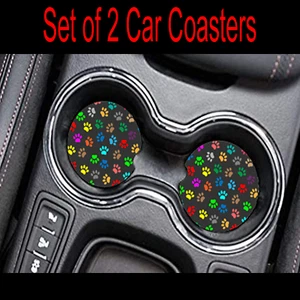 PAW PRINT Print Rubber Car Coasters  Absorbent Car Cup Holder SET OF 2  - Picture 1 of 1