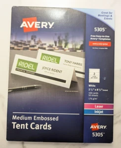 Avery Laser Tent Cards  5305 2.5”x8.5” Folded White, 100 Cards - Picture 1 of 3