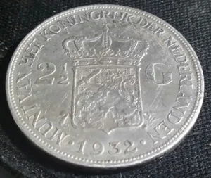 1932 NIEDERLANDE SILBER 2 1/2 GULDEN BESSERE KRONENMÜNZE - Bild 1 von 5