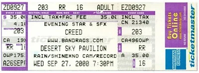 2000 CREED & COLLECTIVE SOUL concert ticket 9/27/00 Desert Sky Pavilion PHOENIX - Image 1 of 2