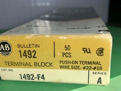 Box of 50 Pieces) Allen Bradley 1492-F4 Terminal Blocks Wire Size #22-#18 - Image 1 of 4