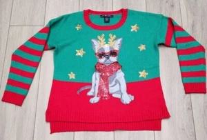 Suéter de lentejuelas de Navidad French Bull Dog para mujer talla grande suéter feo de vacaciones - Imagen 1 de 4