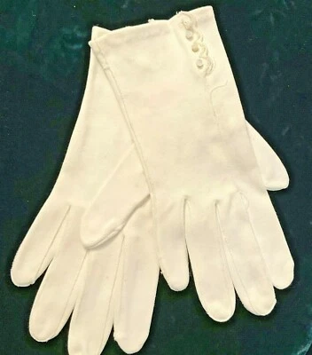 Guantes de mujer blancos vintage talla 6 1/2 algodón blanco 4 botones borde festoneado Foto 1 de 4