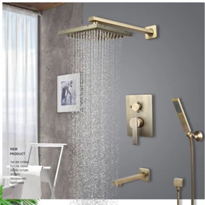 Shower Faucet Set Antique Brass Square Rain Shower Heads Waterfall Tub Mixer Tap - Picture 1 of 15