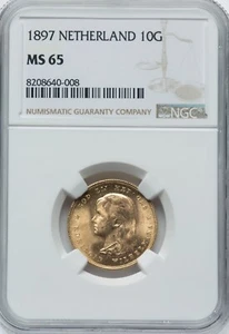 PAÍSES BAJOS, ORO 10 FLORINES 1897 - NGC MS 65, RARO2 - Imagen 1 de 2