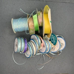 Spring Summer Ribbon Lot Pink Flowers Blue Satin Yellow Purple Green - Picture 1 of 7