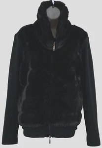 Karen Kane Black Long Sleeve Wool Blend Faux Fur Zip Cardigan Sweater Size XL - Picture 1 of 11