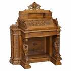 ANTIQUE WALNUT MUSEUM QUALITY EXHIBITION HAND CARVED ITALIAN DAVENPORT DESK