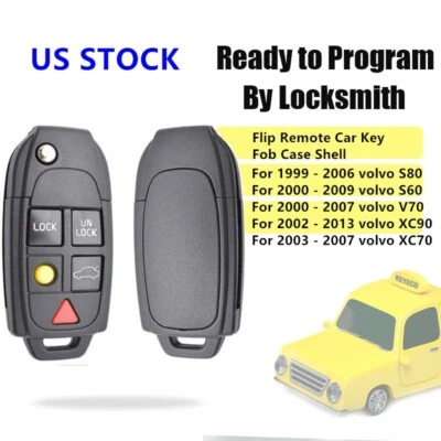 For VOLVO S60 S80 V70 XC70 XC90 Flip Remote Car Key Fob Case Shell 5 Buttons - Imagem 1 de 4