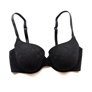 Reggiseno Victorias Secret taglia 36DD foderato Demi ferretto nero pizzo modellato coppa - Foto 1 di 10
