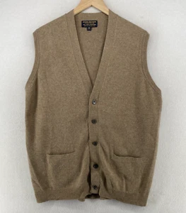 BROOKS BROTHERS Sweater Men 46 XL Lambswool Grandpa Vest Button Up Brown England - Picture 1 of 9