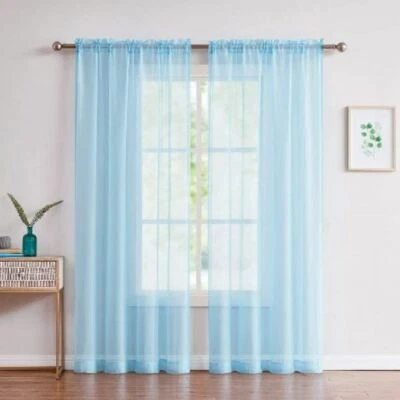 SEARS DRIFTWOOD FEDERAL LIGHT BLUE SHEER 2 PANEL SET WITH TIE BACKS 64" LONG - Image 1 of 4