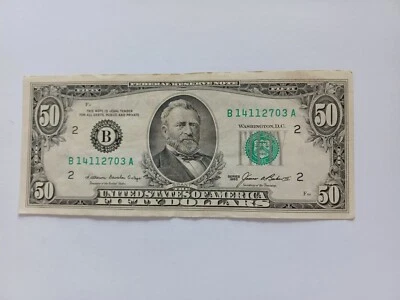 1985 $50 Fifty Dollar Bill Federal Reserve Note, US Serial # B14112703A - Image 1 of 2