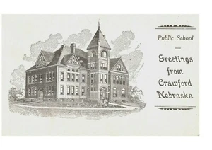 Antike Postkarte Crawford, Nebraska altes öffentliches Schulgebäude selten - Bild 1 von 2