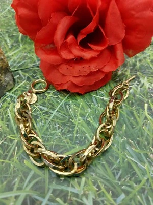 Bonito Brazalete Firmado Liz Claiborne Doble Eslabón de Cadena Tono Dorado Cierre de Palanca 7.5" Foto 1 de 4