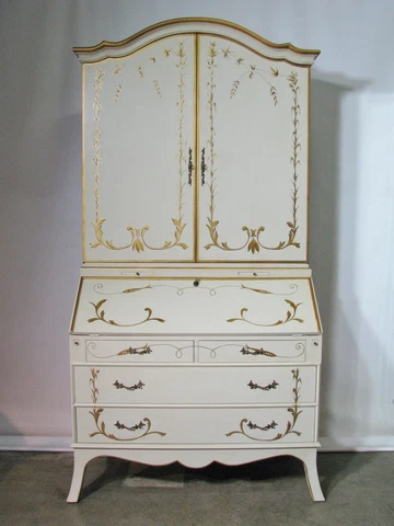 Designer Julia Grey Painted Gilt + Cream Slant Front Secretary/Bookcase 88" Mint Cover