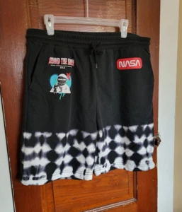Pantalones Cortos Hyper Space Para Hombre L Negro Blanco NASA Elástico Cordón Cintura Nuevo sin Etiquetas - Imagen 1 de 5