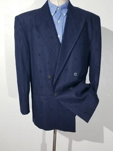 44 Umberto Ginocchietti Blue Geometric Double Breasted Sport Coat Jacket Blazer - Picture 1 of 8