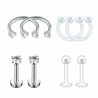 12PCS Labret Monroe Lip CZ Nose Studs Horseshoe Ear Cartilage Helix Piercing - Image 1 of 4