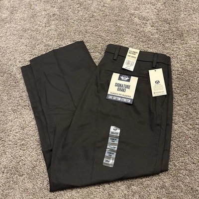 Dockers 经典合身签名豪华棉质卡其色褶饰裤子 36x29 全新灰色 $66 — 第 1/3 张图片