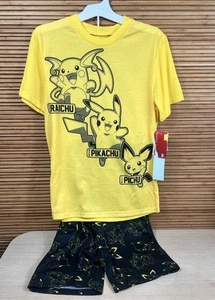 Pokemon Yellow Black Short Sleeve Shirt & Shorts 2 Piece Set Youth Boys Size L - Picture 1 of 9