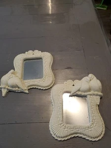 Vintage 80er Homco Home Interior Tauben Liebe Vögel Wandspiegel Paar WEISS Kunstgeflecht - Bild 1 von 4